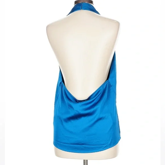 Superdown Amerie Pleated Halter Teal Blue Satin Top Women’s Large - Picture 3 of 7